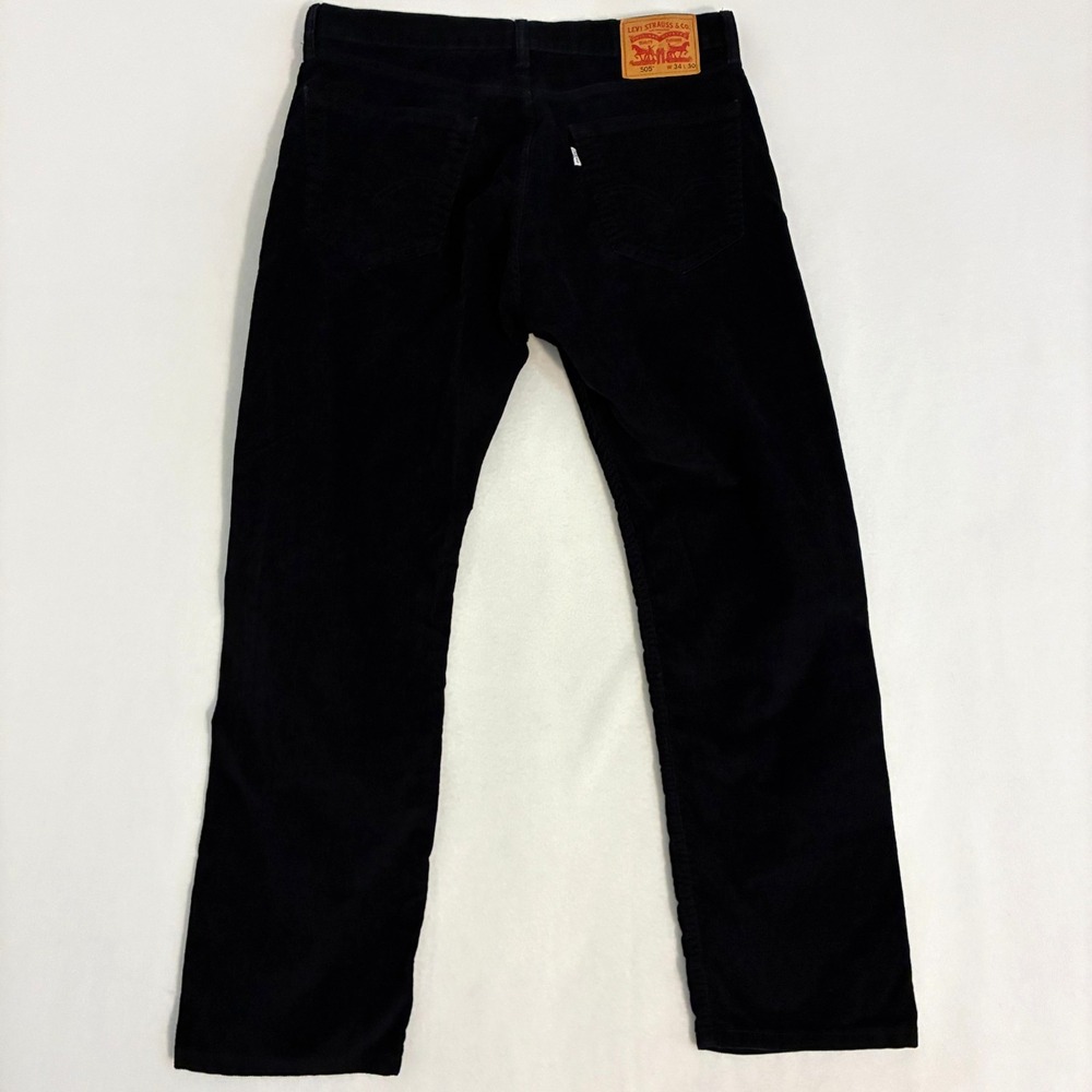 Levi's 505 Regular Fit Corduroy Pants Men's 34x30 Black Straight Leg Preppy